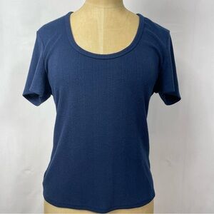Tuckernuck Pointelle Knit Tee Navy Blue Large Casual Minimalist Quiet Luxury
